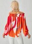 Vacation Colorblock Boat Neck Loose Long Sleeve Top