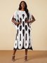 Women Summer Simple Printed Mid-weight No Elasticity Long Polyester fibre Loose Boat Neck Dresses