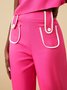 Women Summer Simple Color Block High Waist Micro-Elasticity Daily Slim fit Straight Leg H-Line Casual Pants