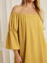Plain Summer Simple Natural Daily Polyester fibre Cold Shoulder Straight H-Line Dresses for Women