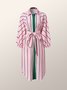 Elegant Loosen Shirt Collar Striped Color Block  Dress