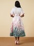 Floral Summer Elegant Belt Shirt Collar No Elasticity Midi Sash X-Line Dresses for Women