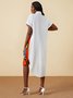 Women Casual Summer Figure Shirt Collar Natural Micro-Elasticity Polyester fibre Midi H-Line Dresses