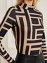 Winter Urban Printed Spandex High Elasticity Long sleeve Slim fit Regular S-Line T-shirt for Women