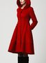 3 Colors Pockets Solid Elegant A-Line Lady's Winter Skirt Coats With Hoodie