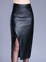 Black Sheath Work Slit Solid Midi Skirt