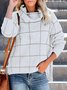 Cowl Neck Checkered Printed Casual Sweater