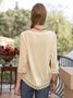 Women Plain Scoop Neckline 3/4 Sleeve Lace-trimmed T-shirt