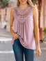 Sleeveless Guipure Lace Shift Solid Crew Neck Tank