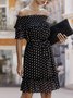 Off Shoulder  Shift Daytime Gathered Polka Dots Mini Dress