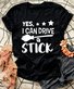 Vintage Yes i Can Drive A Stick Letter Printed Short Sleeve Crew Neck Casual Tops