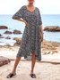 V Neck Black A-Line Beach Floral-Print Midi Dress