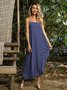 Blue Cotton Plain Casual Weaving Dress