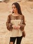 Apricot Long Sleeve Holiday Crew Neck Tops