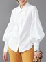 Shirt Collar Solid Long Sleeve Vintage  Top