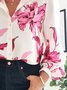 Floral Shift Shirt Collar Long Sleeve Top