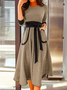 Fall Color-block Cotton A-Line 3/4 Sleeve Lady Dresses