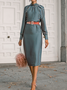 Fall Formal Long Sleeve Stand Collar A-Line Elegant Lady Dresses