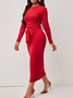 Winter Slim Fit Plain Crew Neck Date Daily High Stretch Mid-weight Dresses