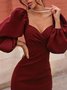 Lady Regular Fit Heart-Shaped Collar Solid Midi Dress