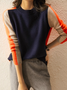 Winter High Stretch Simple Long sleeve Color Block Sweater