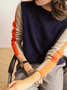Winter High Stretch Simple Long sleeve Color Block Sweater