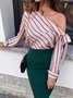 Date Daily Elegant Striped One Shoulder  Top