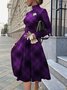 Long Sleeve Grid Regular Fit Lady Midi Dress