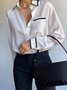 Daily Color Block Long Sleeve Shirt Collar Simple Top