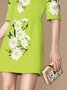 Lady Floral Crew Neck Long Sleeve Mini Dress
