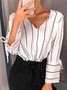 Daily Striped V Neck Long Sleeve Top