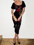 Floral Elegant Skinny Short Sleeve Midi Dress