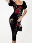 Floral Elegant Skinny Short Sleeve Midi Dress