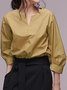 Summer Lightweight Casual V Neck Mid Sleeve Daily Blouse