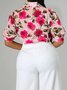Summer Lightweight Shirt Collar Regular Fit Floral Short Sleeve Blouse