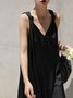 V neck Plain Simple Regular Fit Sleeveless Woven Black Dress