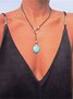 Bohemian Cutout Floral Turquoise Leather Necklace