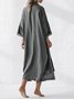 Mid-long Gray Daily Linen Loose Lapel Collar Trench Coat