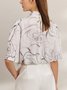 Elegant  Painting Floral Lace-up Stand Collar Elegant Top