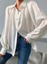 Elegant  Shirt Collar Buttoned Plain Lantern Sleeve  Blouse