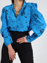 Autumn H-Line Long sleeve Urban Stand Collar Floral Daily Blouse