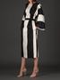 Autumn Crew Neck Long sleeve H-Line Elegant Striped Dresses