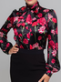 Autumn Long sleeve H-Line Elegant show thin romantic flower Tops