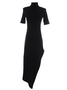 Black High Elasticity Tight Elegant Plain Turtleneck split Long Dresses