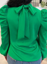 Green Regular Fit Stand Collar Long sleeve Urban H-Line Tops
