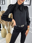 Loose H-Line Stand Collar No Elasticity Long sleeve Daily Tops