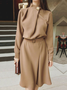 Loose Long sleeve Stand Collar Loose Plain Daily Dresses