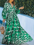 Green Loose V neck Long sleeve X-Line Geometric Loose Dresses