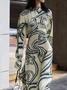 Satin Abstract H-Line Long sleeve Urban Loose Dresses