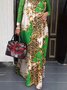 Elegant Leopard Turtleneck Long Sleeve Maxi Dress